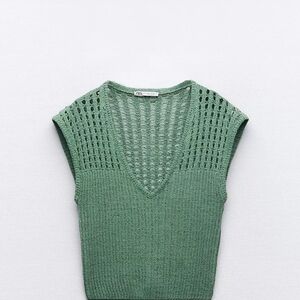 Zara Green Chenille Knit Top